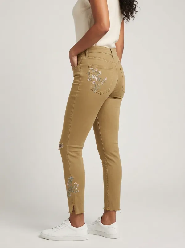Women's Atlas Floral Embroidered Distressed Printed Slim Jeans