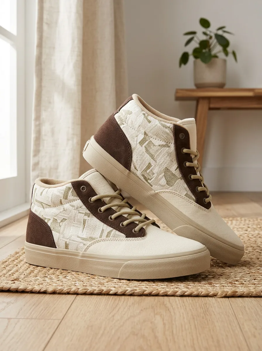 Women's Geometric Pattern Beige Brown Printed Sneakers