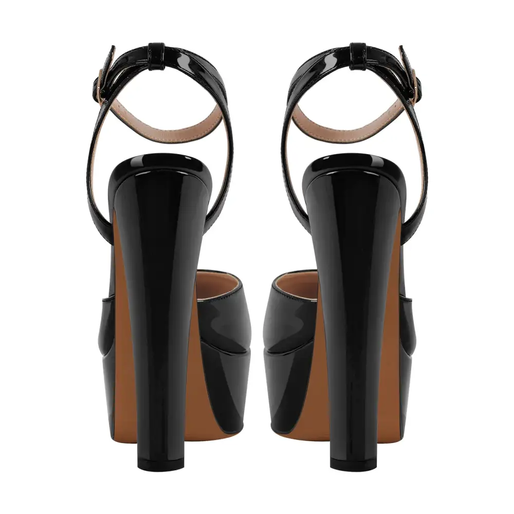 Round Toe Platform Chunky Heel Ankle Strap Pumps