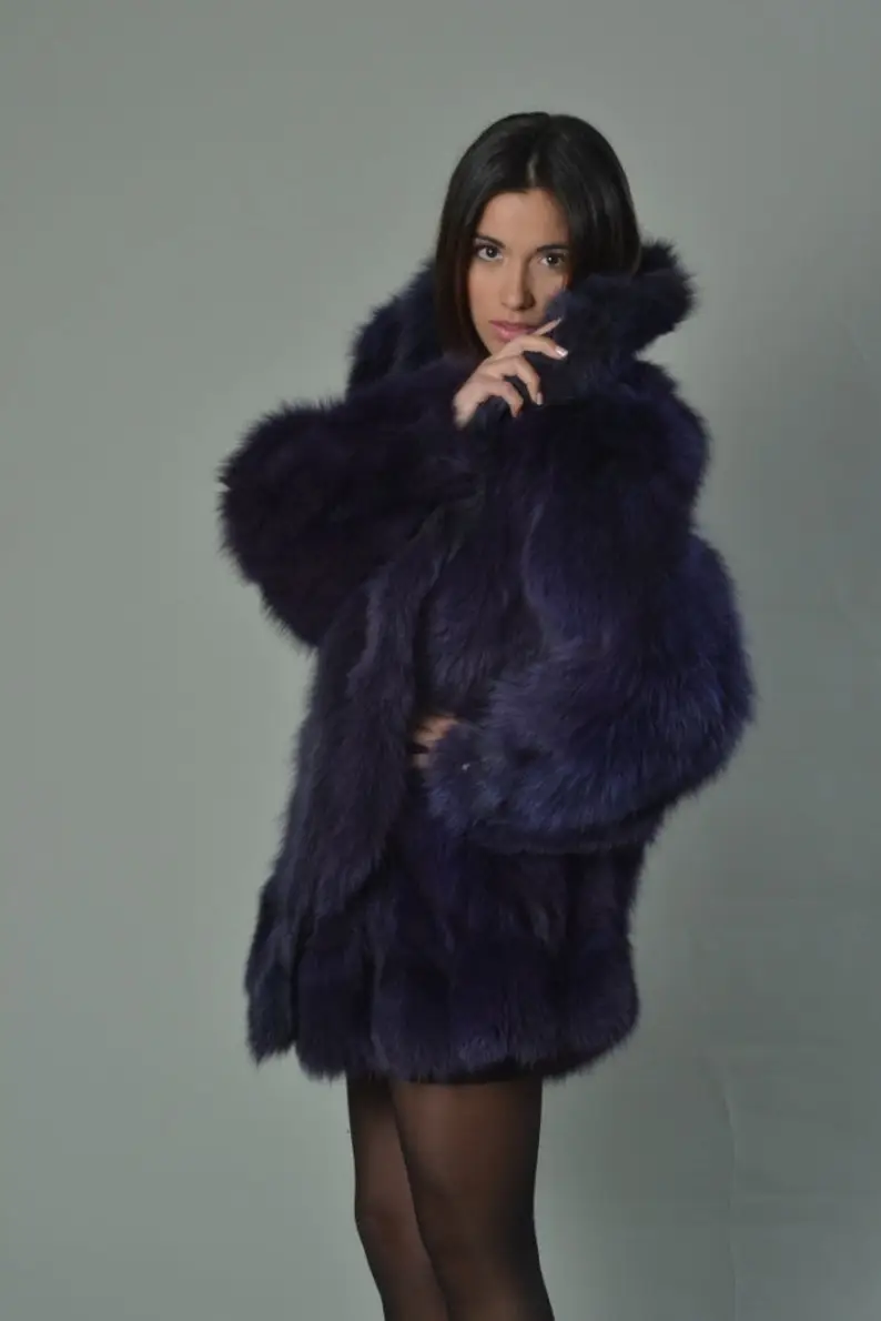 Purple Fox Fur Coat