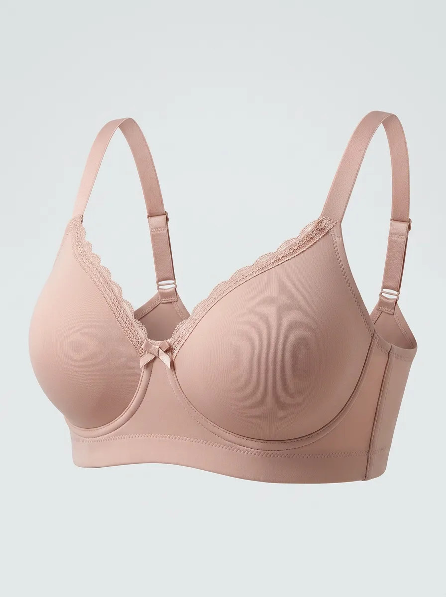 Women's Nude Lace Trim Bowknot Solid Color Bra Top