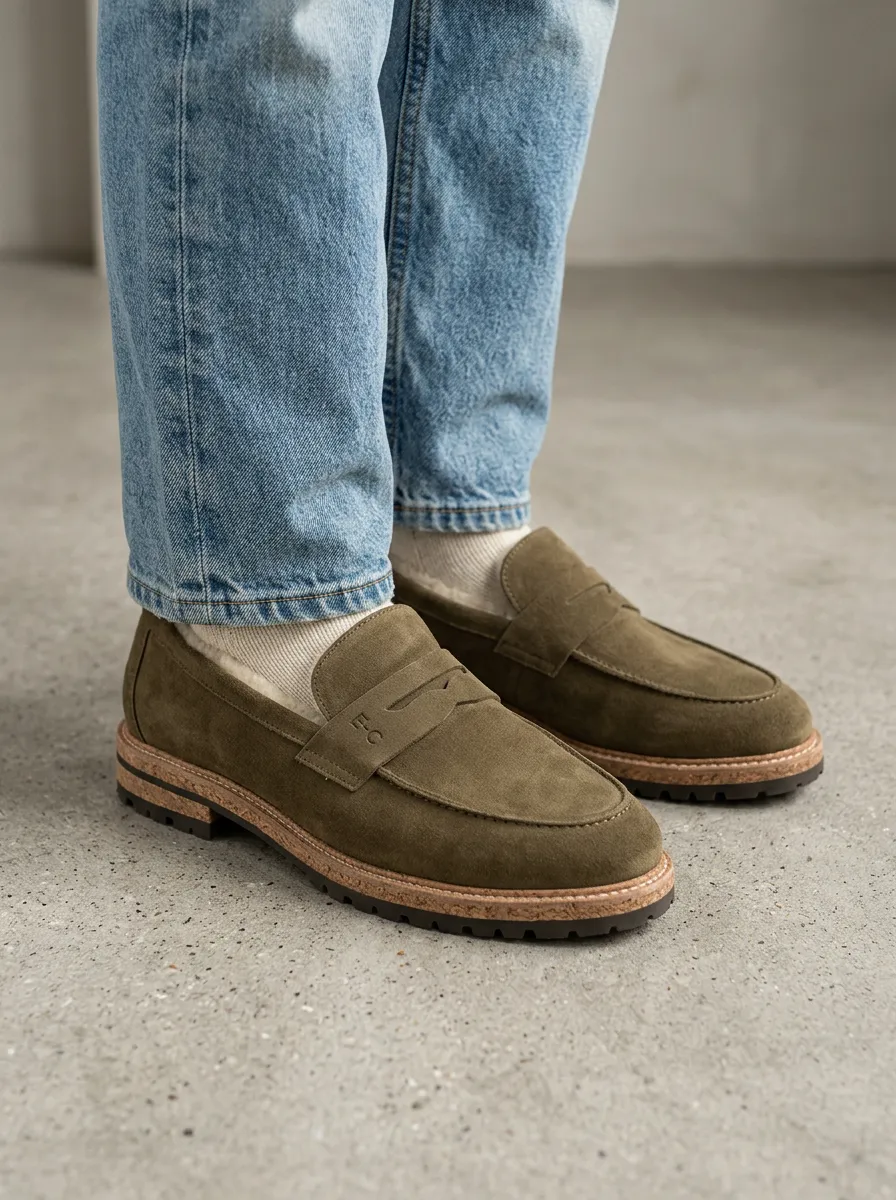 Women's Utility Penny Suede Wood Sole Loafers