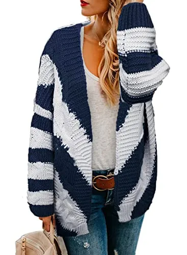 Womens Open Front Long Sleeve Chunky Knit Cardigan Sweaters Loose Outwear Coat