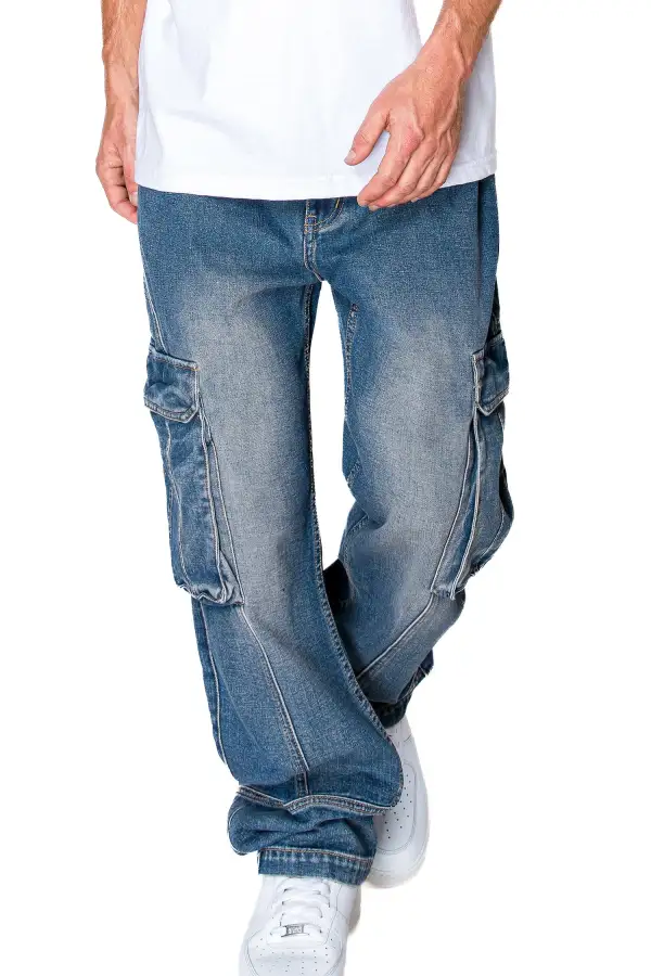 Men's Front Seam Baggy Fit Cargo Denim Jeans