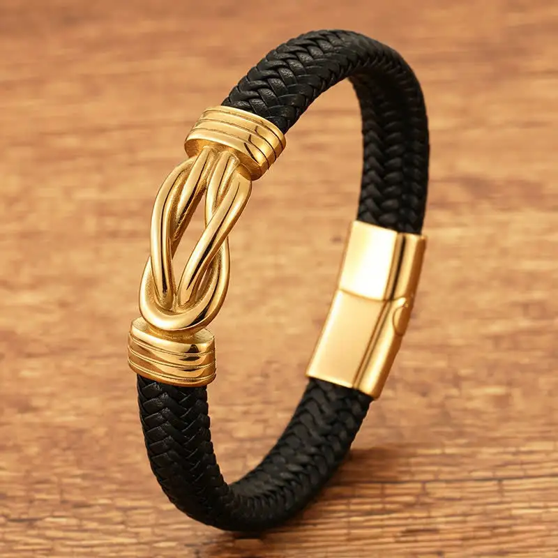 Leather Braided Infinite Knot Durability Geometric Bracelet