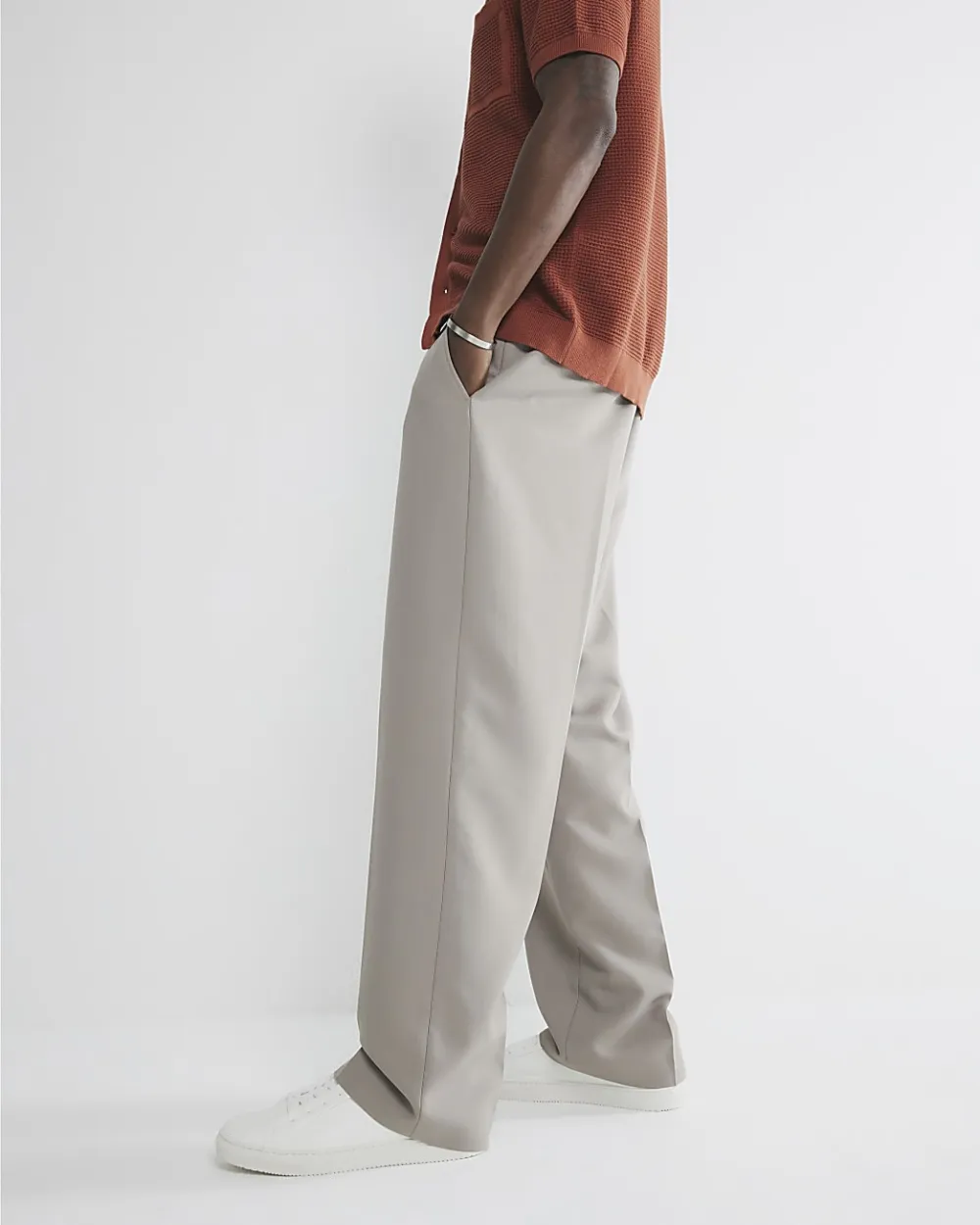 Light Beige Loose Fit Casual Trousers