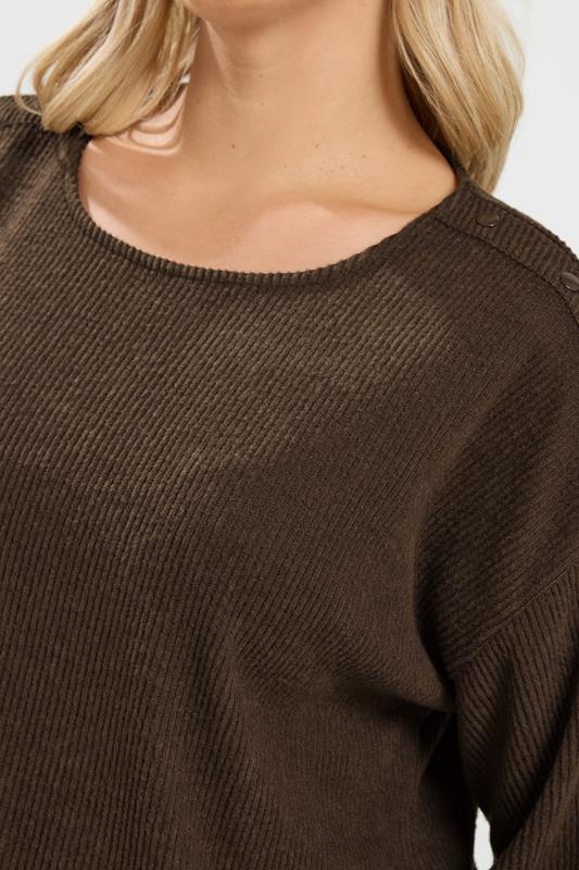 Chocolate Brown Ribbed Wide Leg Trouser Set detail 3