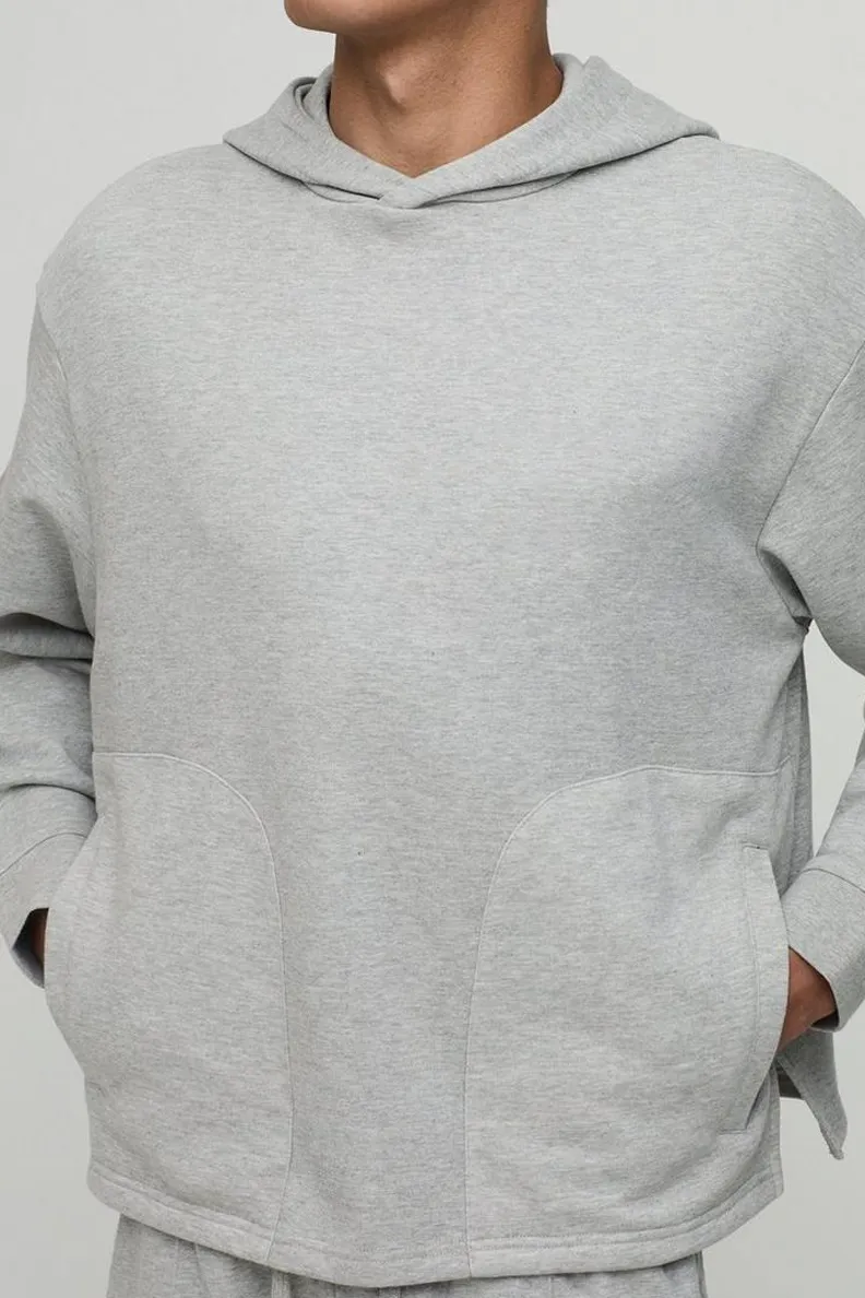 Grey Marl Regular Fit Pocket Hoodie Fall And Winter Cotton Daily