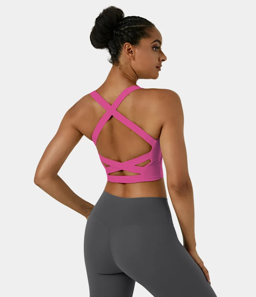 Softlyzero Airy Square Neck Backless Crisscross Cropped Cool Touch Yoga Tank Top-UPF50+