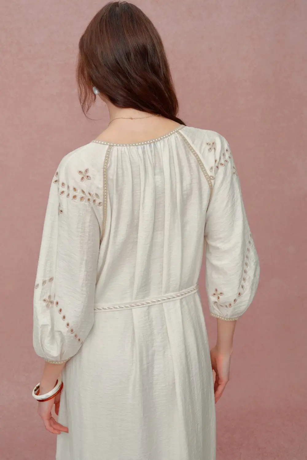 Refined Embroidered Linen Blend Maxi Dress