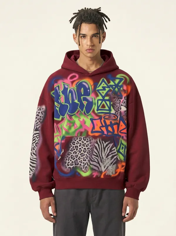 Unisex Graffiti Animal Print Pattern Graphic Hoodie