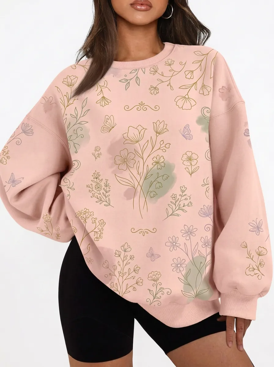 Women's Botanical Butterfly Aesthetic Printed Sweatshirt