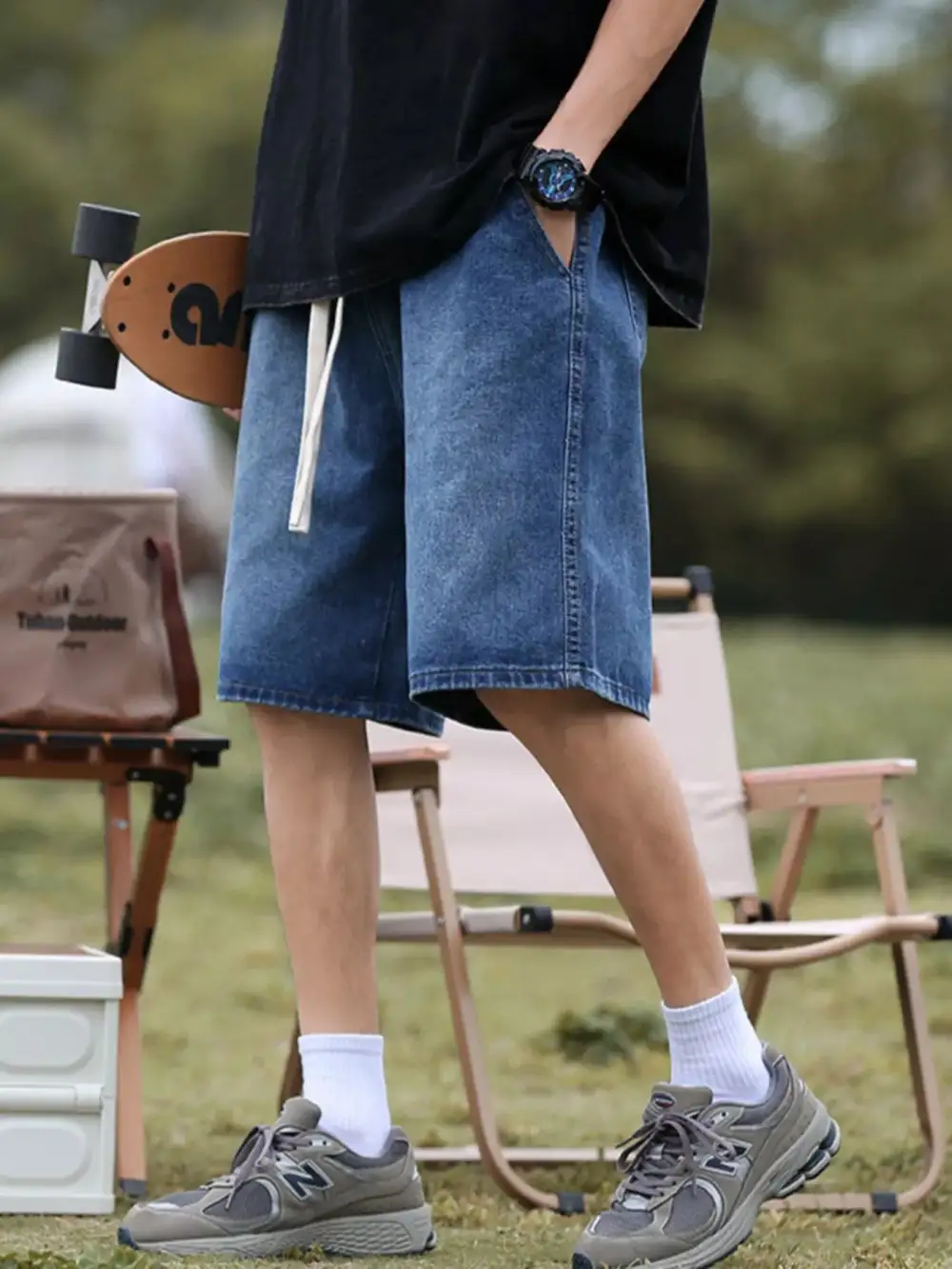Men's Plus Size Loose Fit Denim Shorts with