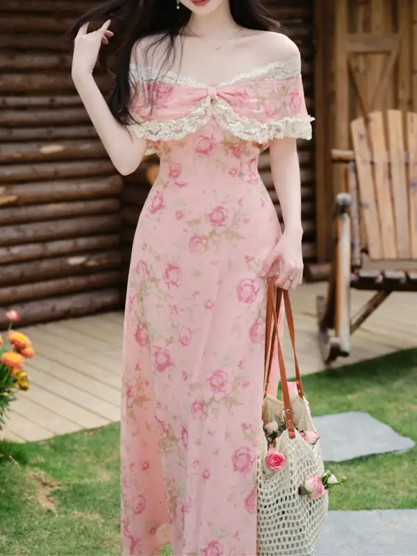 Floral Lace Off Shoulder Long Dress