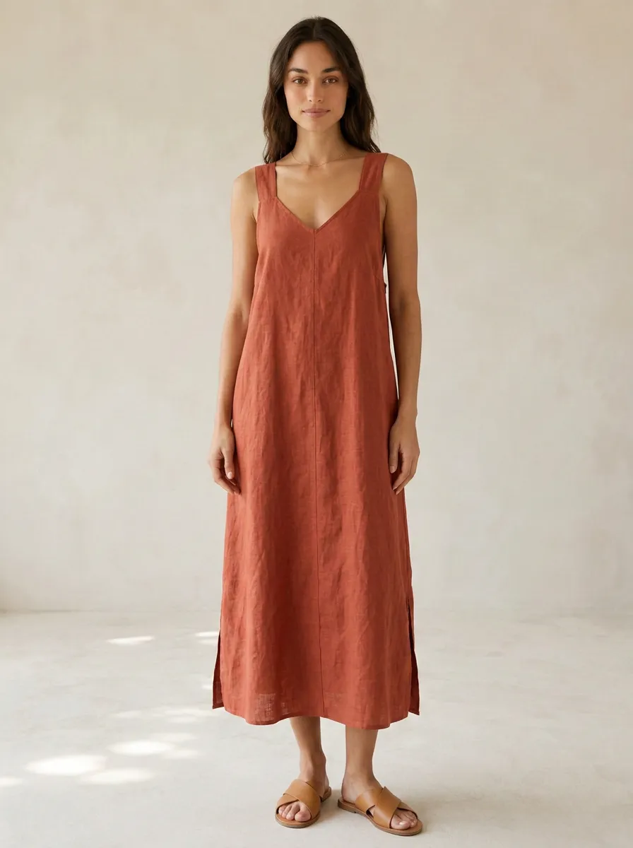 Women's Bohemian Casual Linen Midi Backless Dress