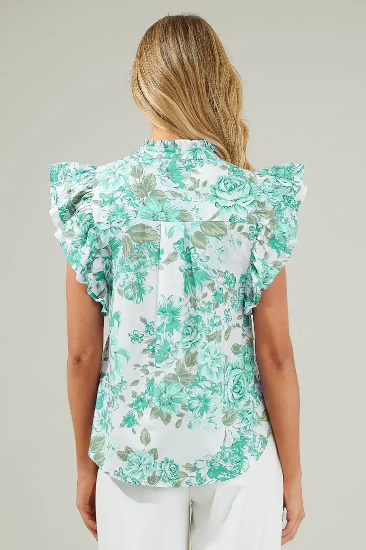 Floral Ruffled Button Front Shirt Blouse