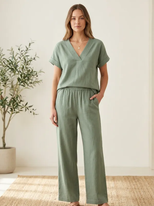 Refined Ribbed Women's V-Neck Casual Lounge Set