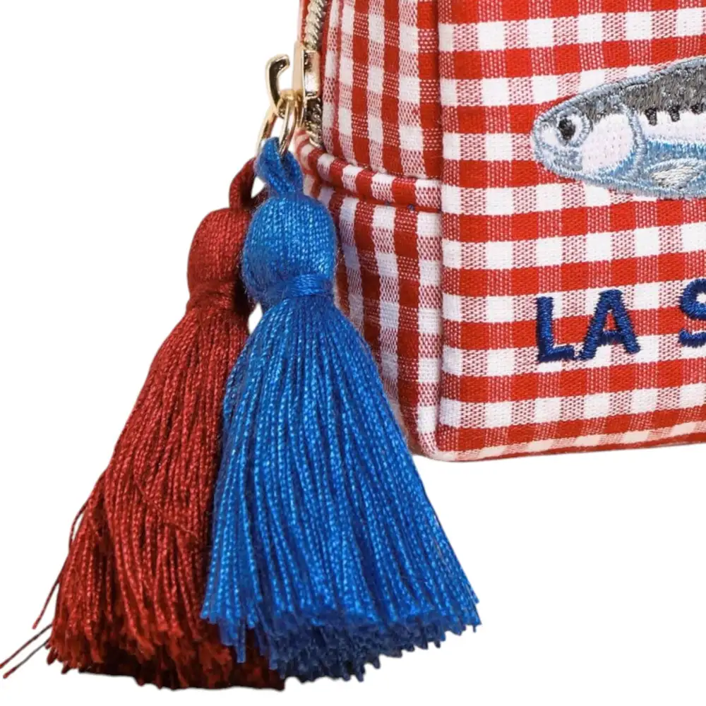 Red Gingham Fish Embroidered Pouch