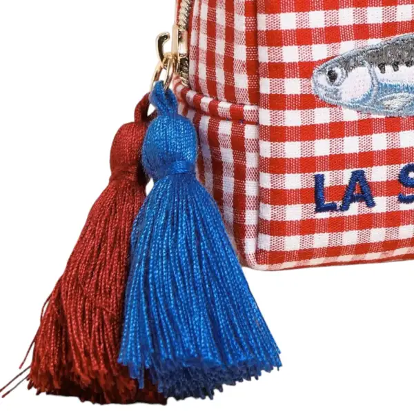 Red Gingham Fish Embroidered Pouch