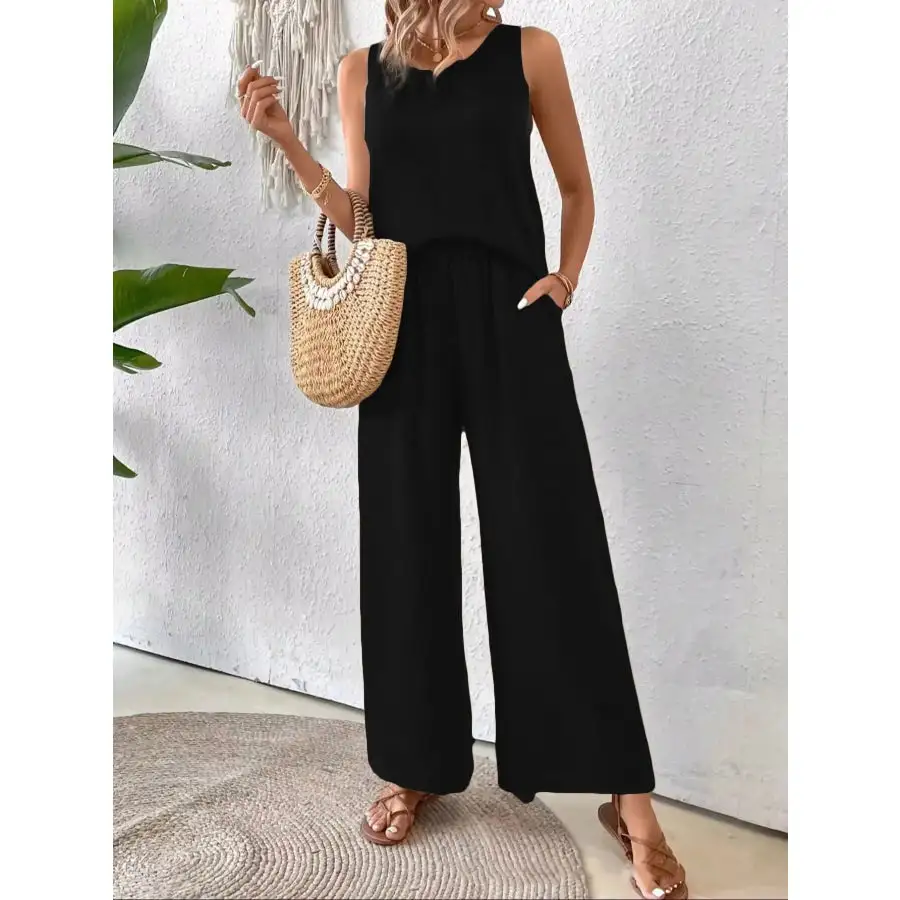 Relaxed Round Neck Tank and Wide Leg Pants Set