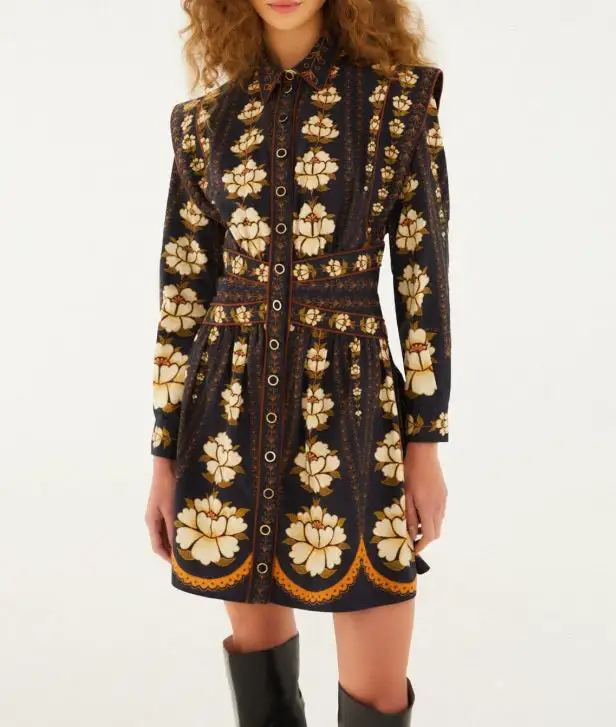 Long Sleeve Embroidered Mini Dress