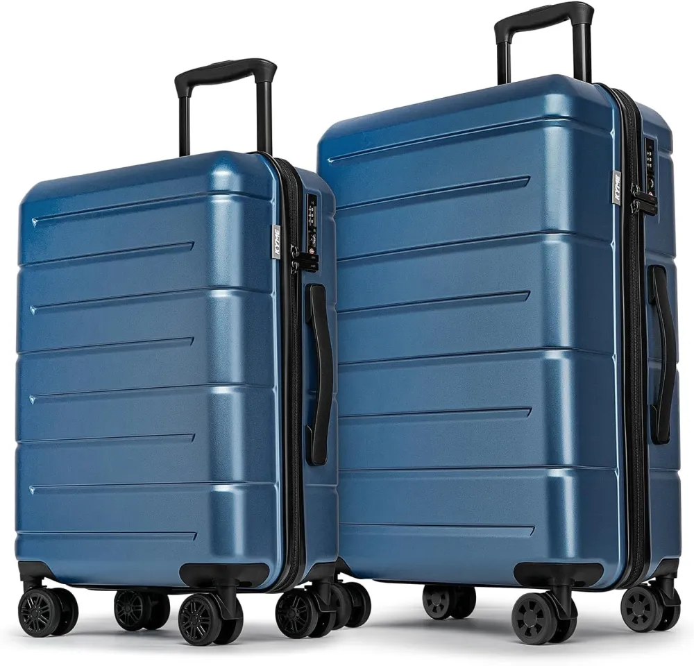 KYME 24 Inch Luggage,Checked Medium Suitcase with Spinner Wheels,Black