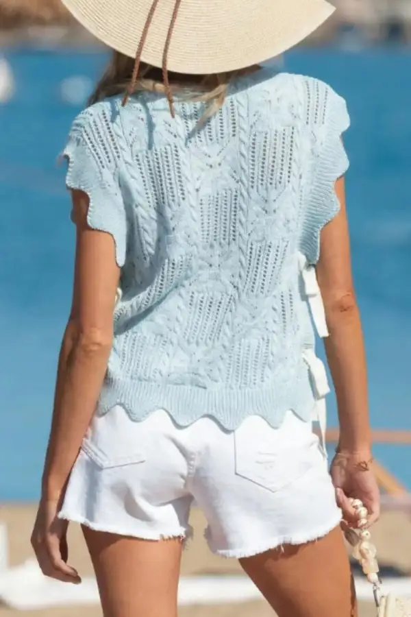 Openwork Side Tie Knit Top