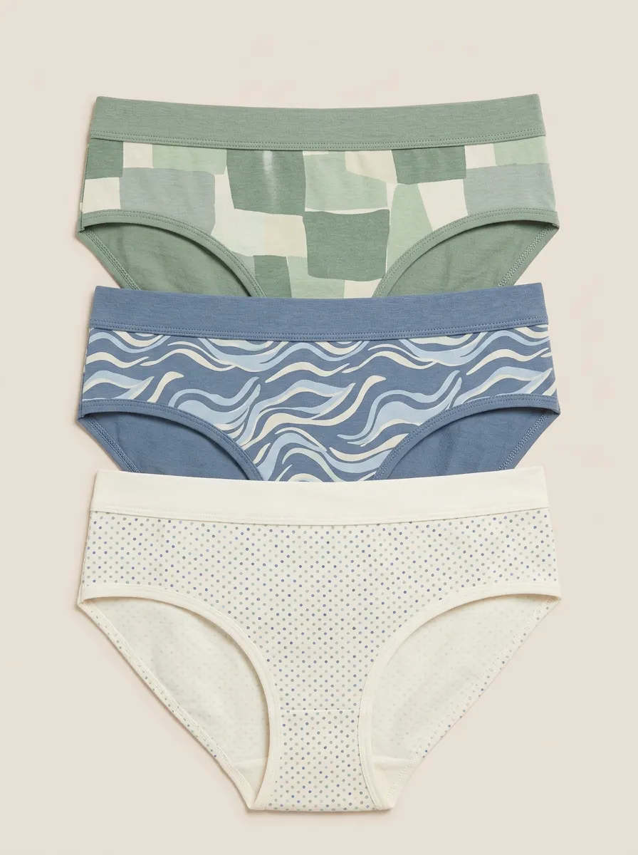 Women's Geometric Wave Polka Dot Printed Three Pack Briefs