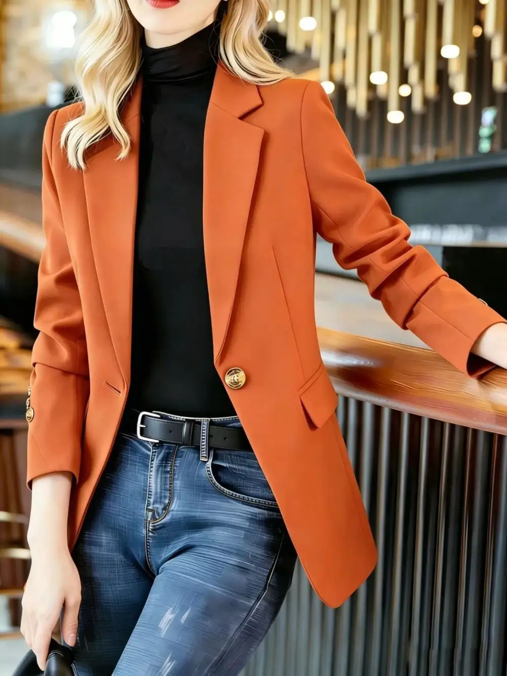 Refined Single-Button Lapel-Collar Blazer