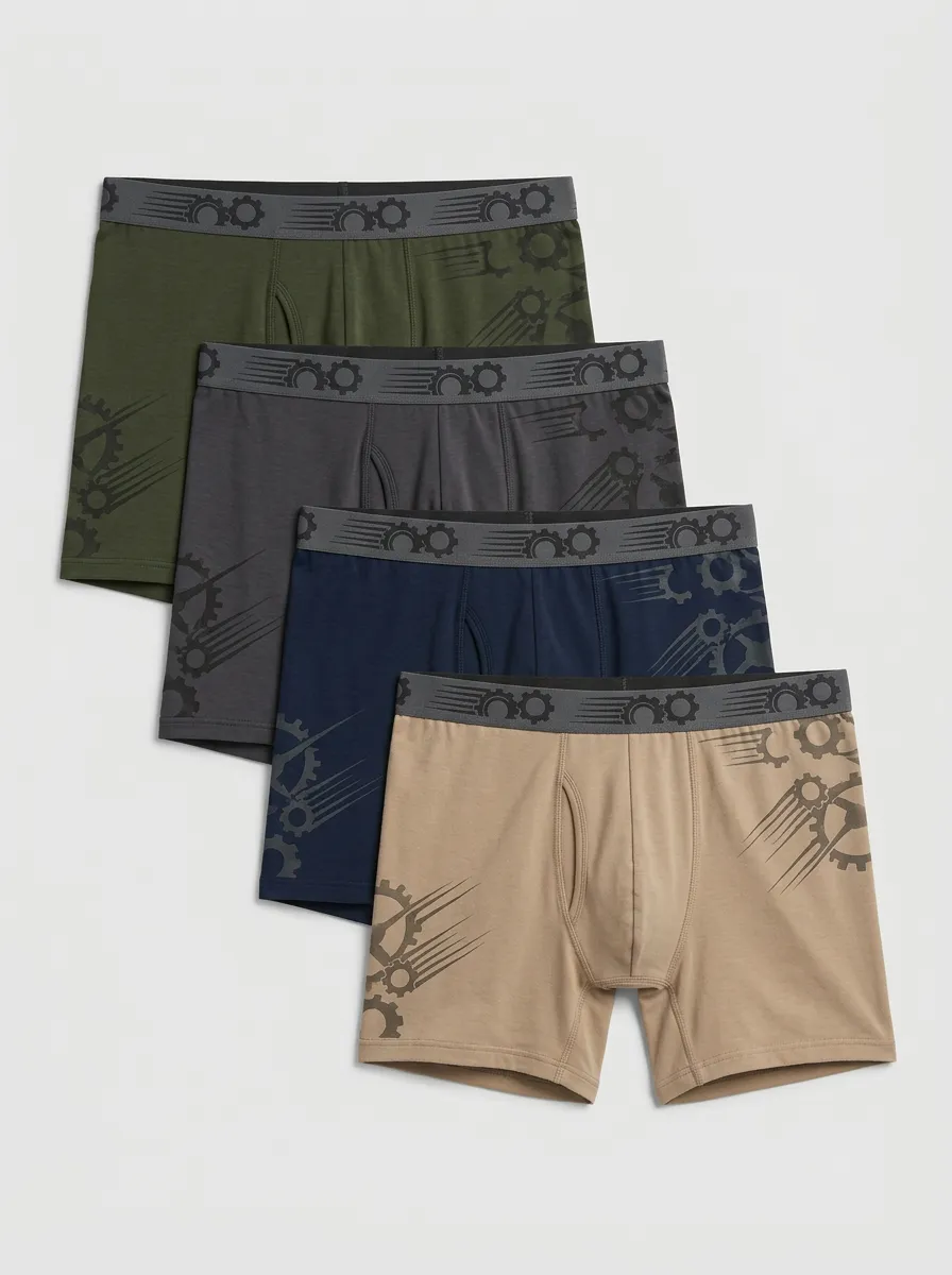 Men's Gear Motif Graphic Boxer Brief Set