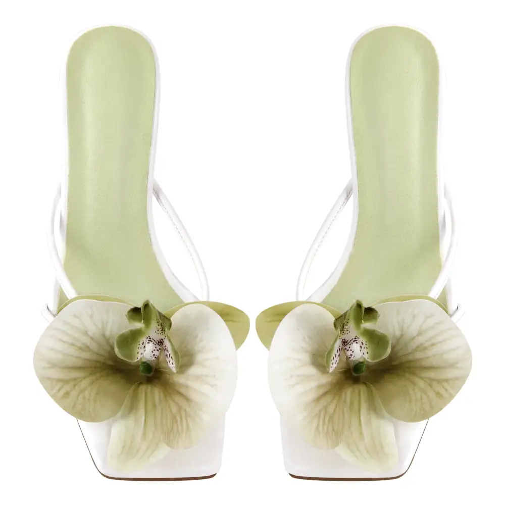 Flower Square Toe Thong Mule Sandals
