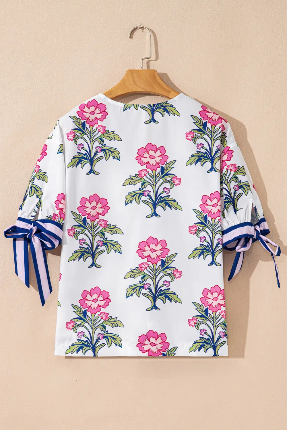 Striped Floral Tie Detail Blouse