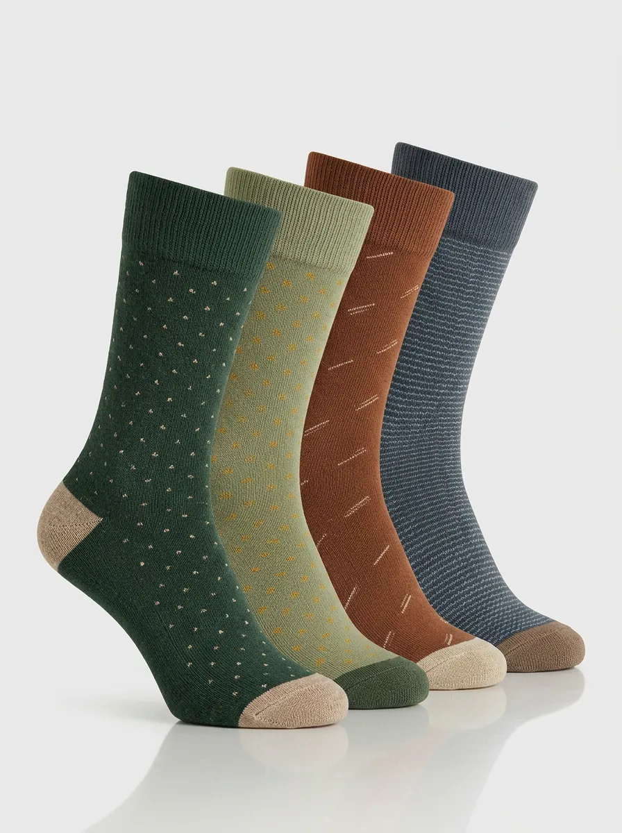 Vintage-Look Geometric Men's Four-Pair Long Socks