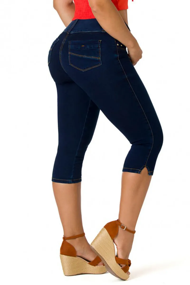 Double Button Mid Waist Capris Jeans