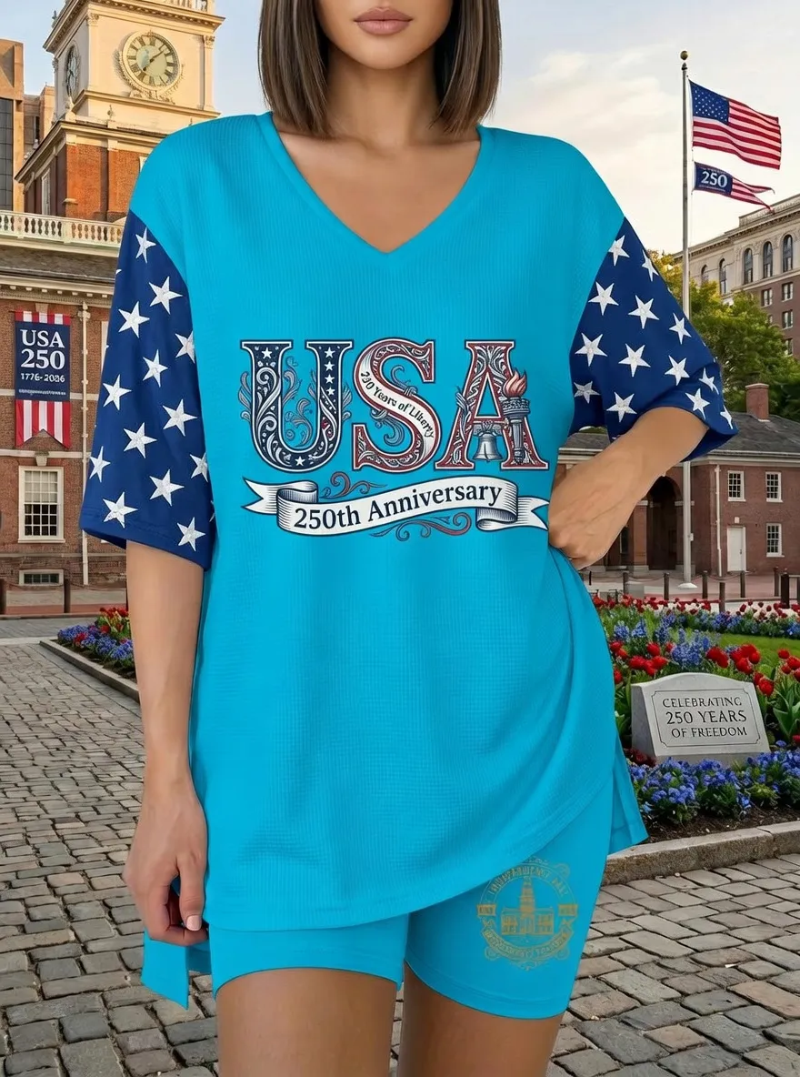 Women's USA 250th Anniversary Star Pattern Printed Two-Piece Set