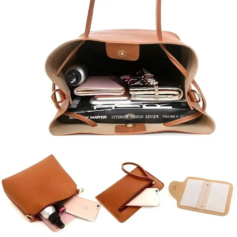 Classic Minimalist Black Leather Bag Set