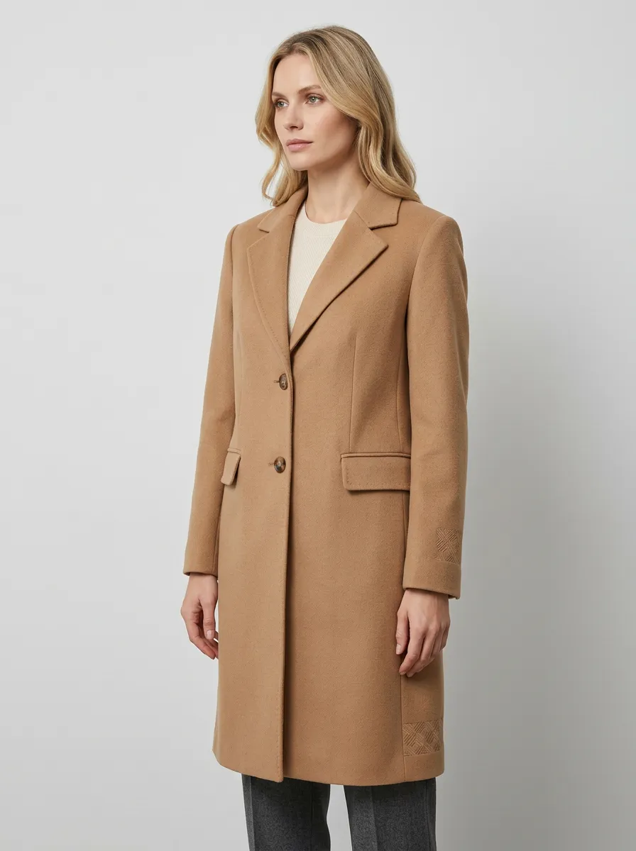 Women's Minimalist Camel Geometric Pattern Coat