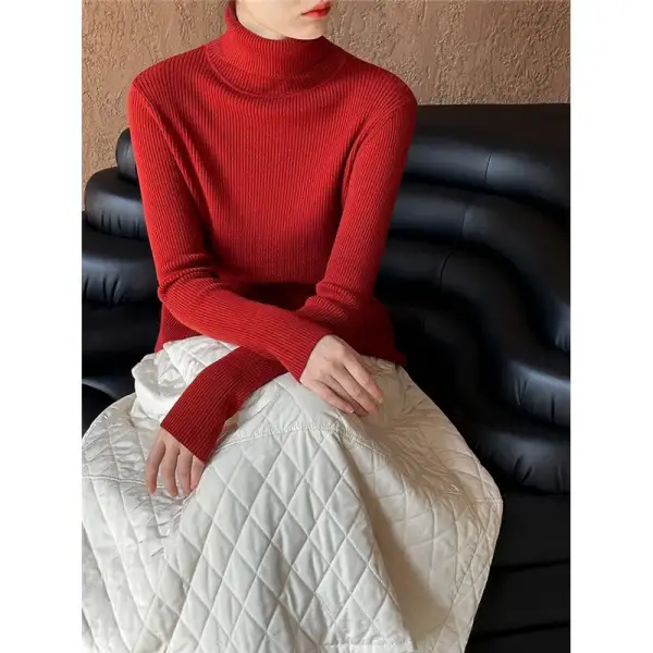 Ribbed Long Sleeve Slim Fit Pullover Sweater