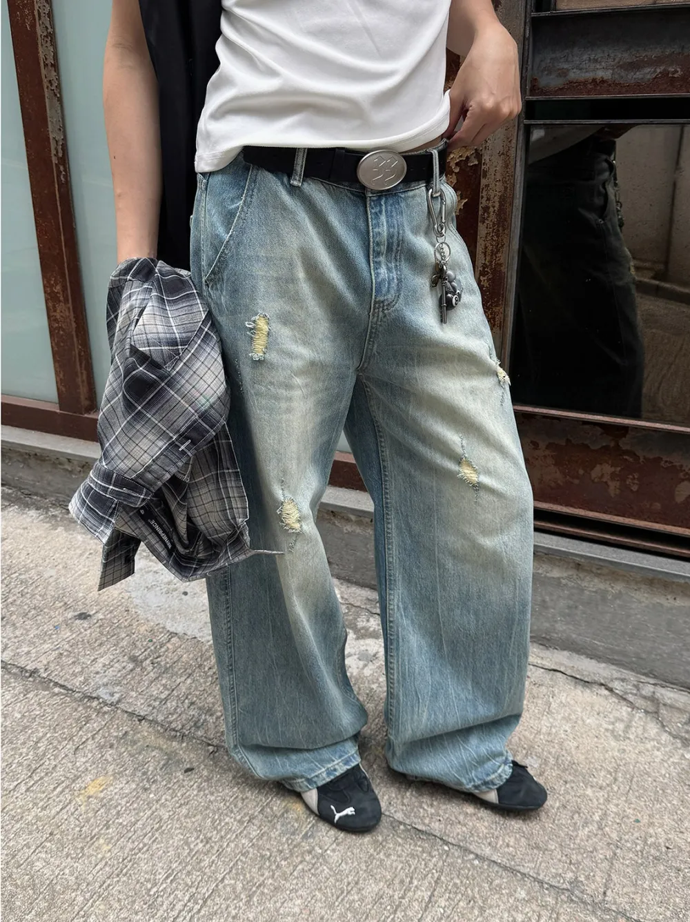 Lightning Washed Ripped Jeans