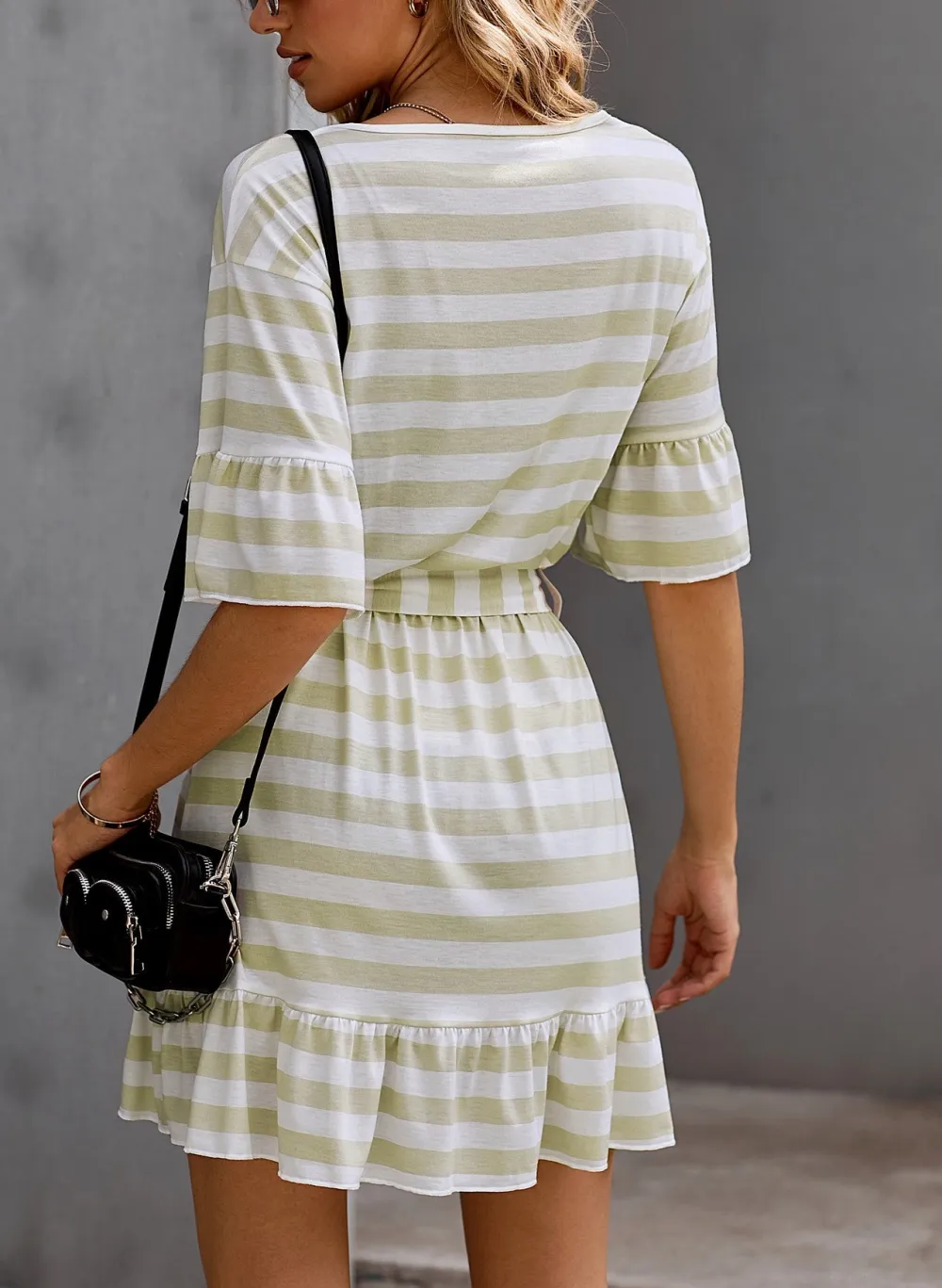 Stripes Ruffle Short Dress