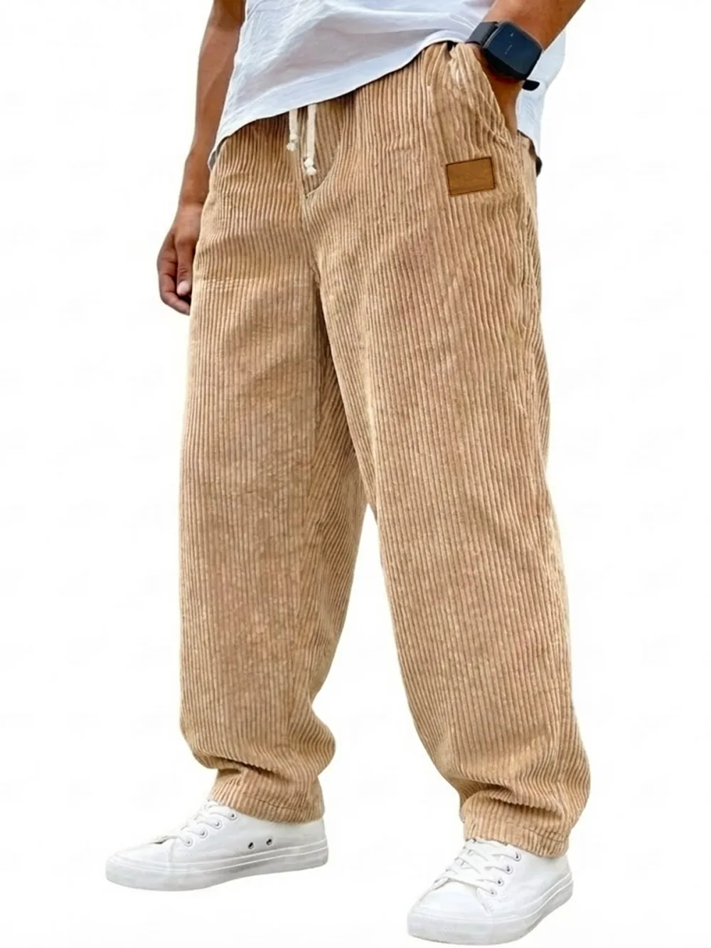 Corduroy Drawstring Seamed Trousers