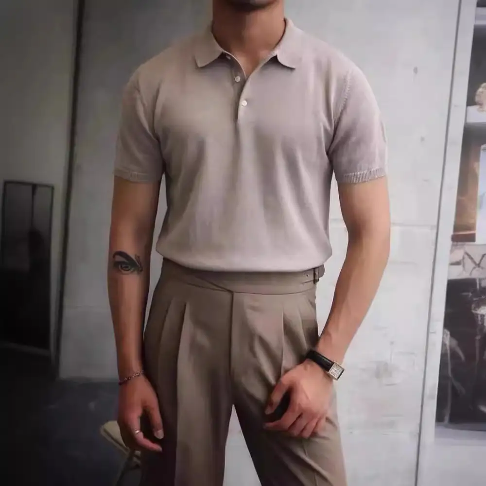 Button Placket Fine Knit Polo Shirt