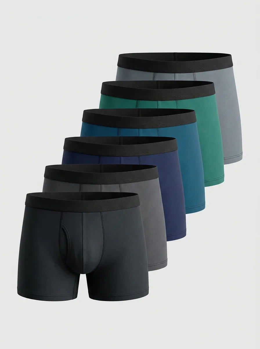 Men's Solid Pattern Contoured Pouch 6-Pack Boxer Briefs