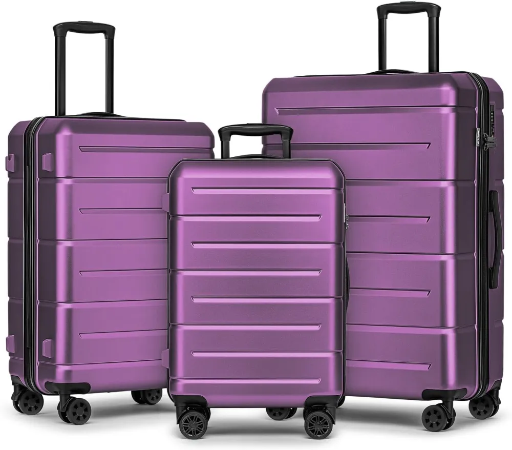 KYME 24 Inch Luggage,Checked Medium Suitcase with Spinner Wheels,Black