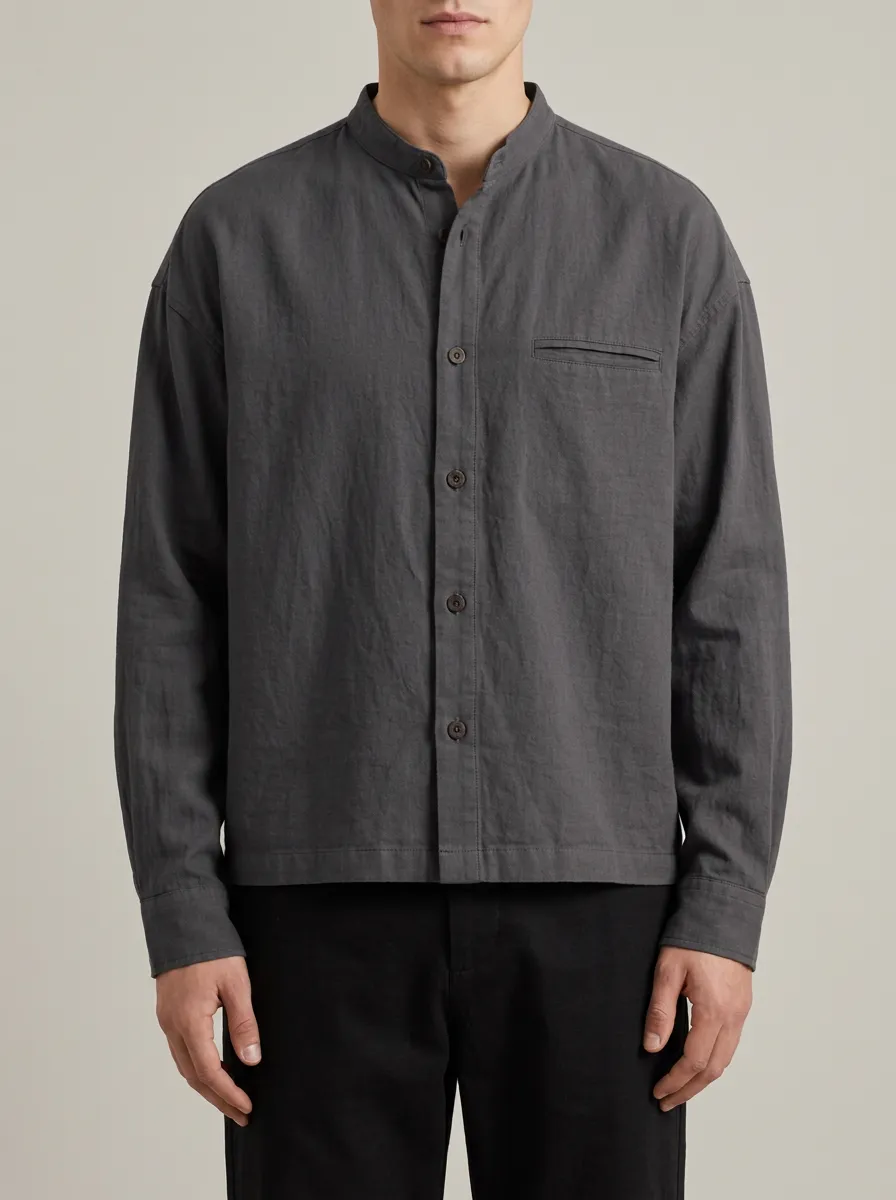 Mandarin Collar Casual Shirt with Charcoal Grey Colorway