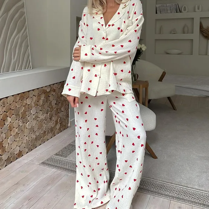 Sweetheart Textured Cotton Pajama Set