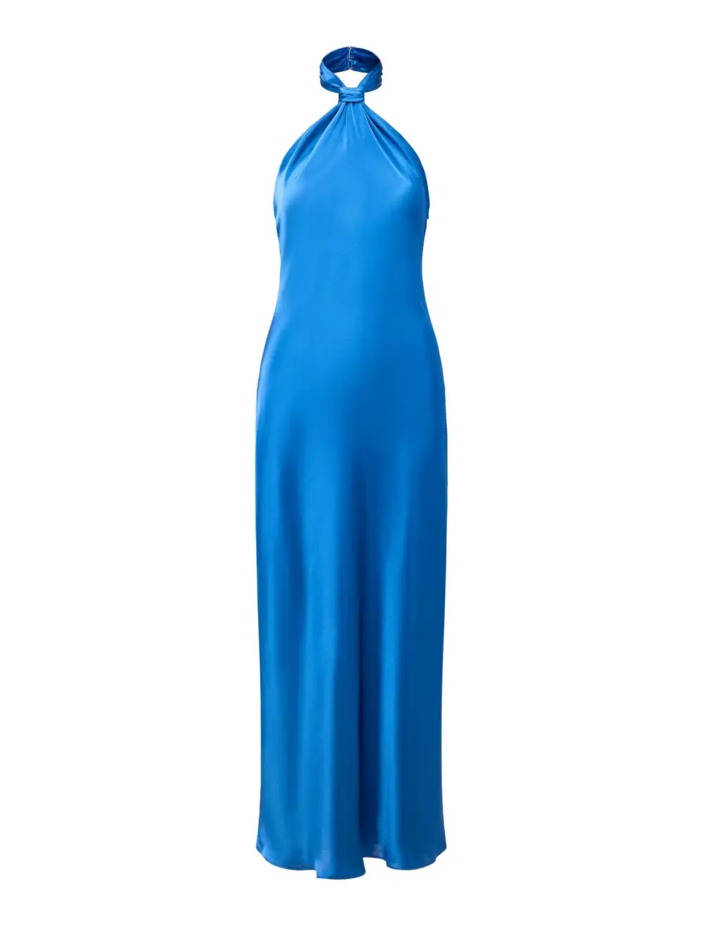 Bright Blue Halter Neck Sleeveless Satin Maxi Dress