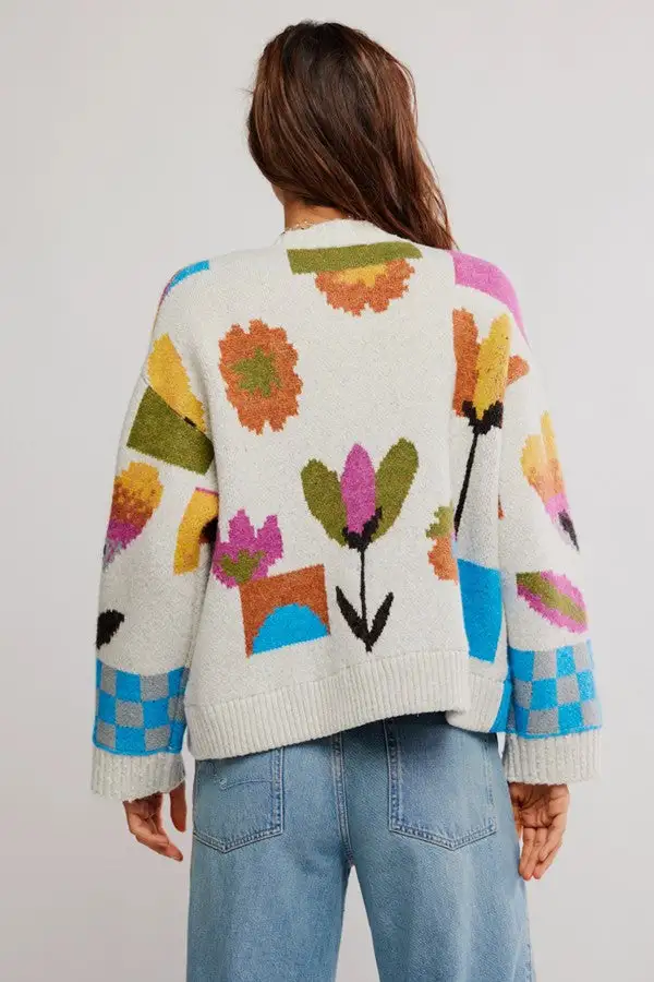 Abstract Colorful Art Knit Cardigan