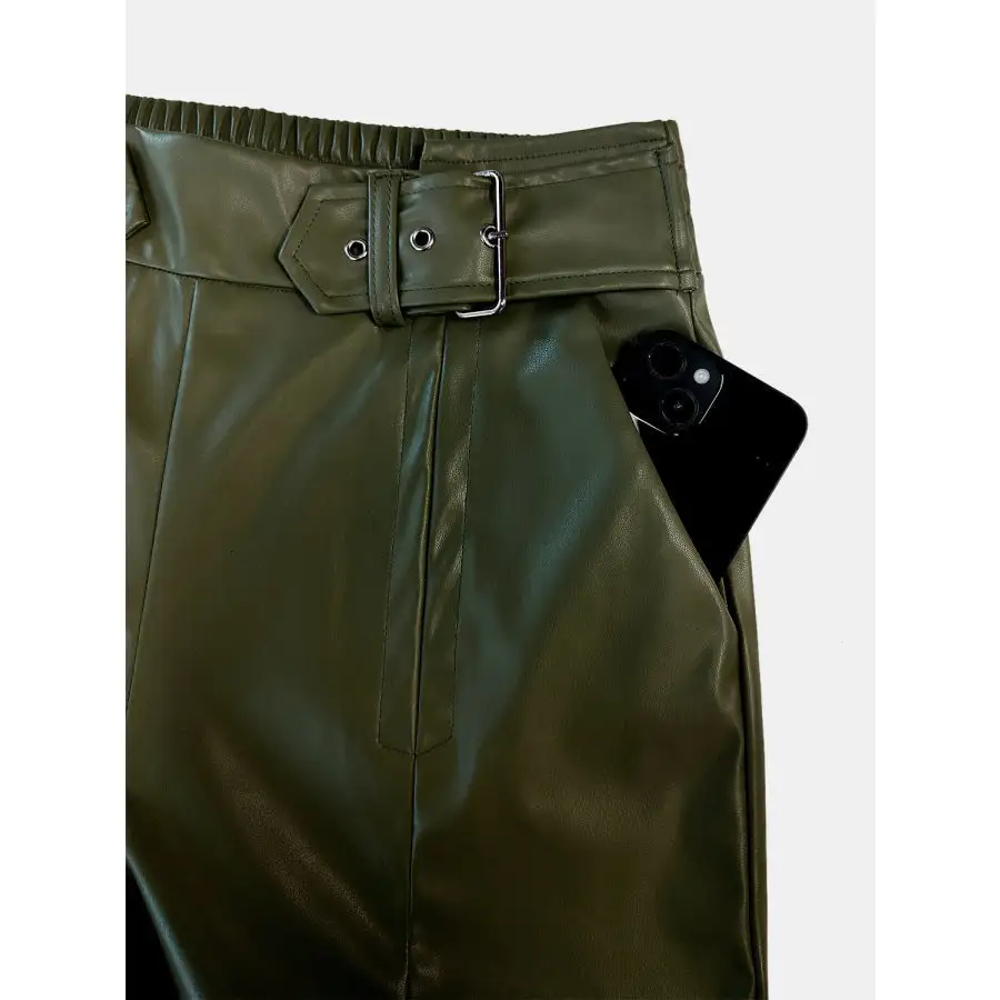 Half Elastic Waist Wide Leg Pants