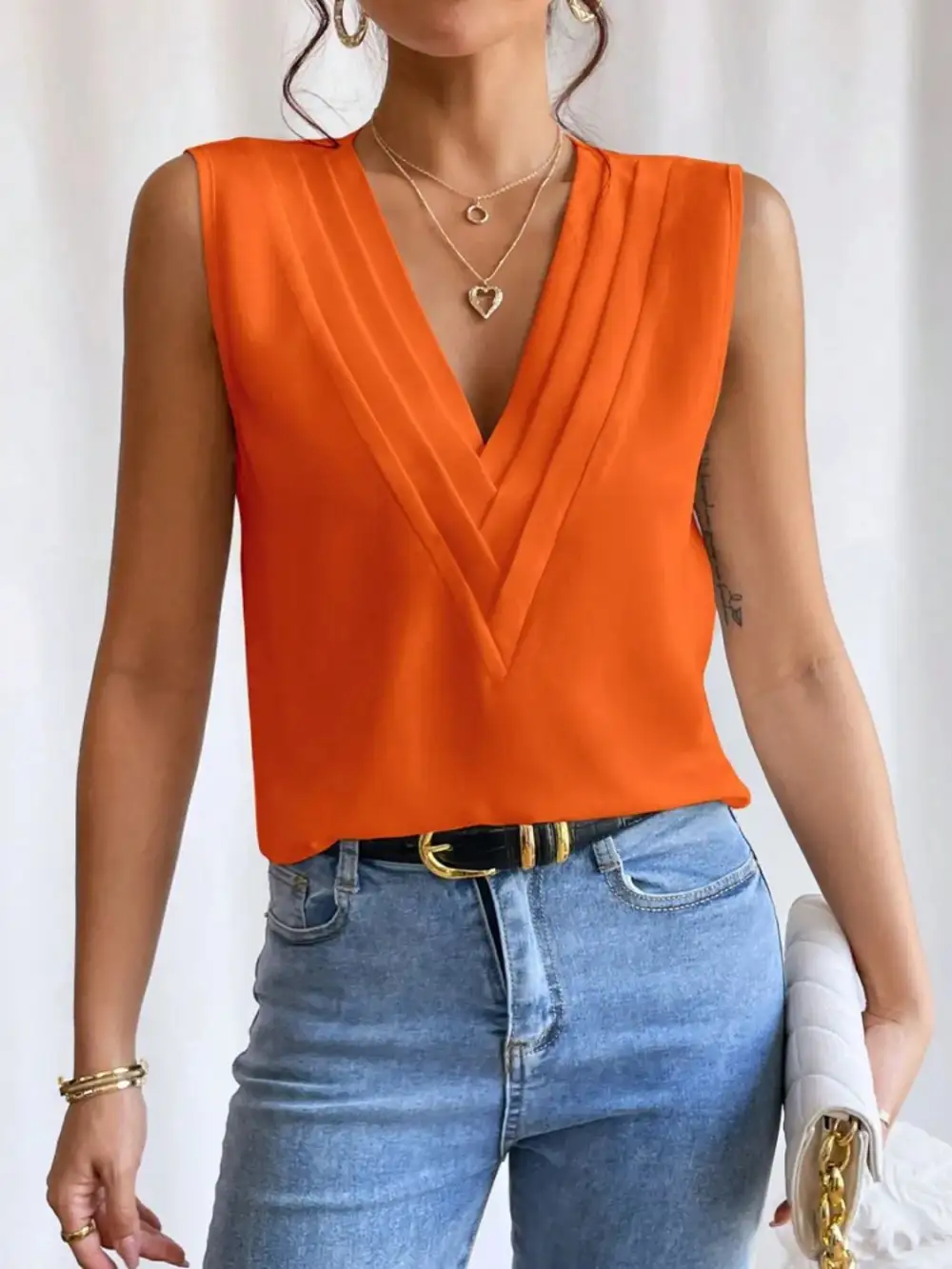 V-Neck Pleated Sleeveless Cami Tank Top